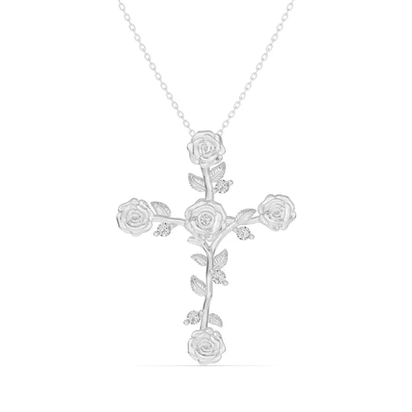 Garden Rose Cross Diamond Pendant