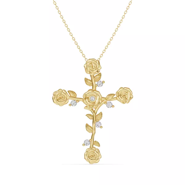 Garden Rose Cross Diamond Pendant