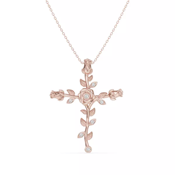 Rosebud Cross Diamond Pendant