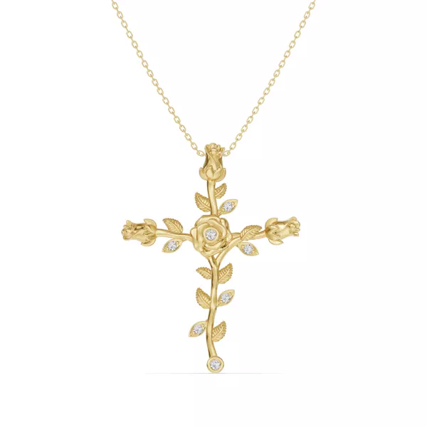 Rosebud Cross Diamond Pendant