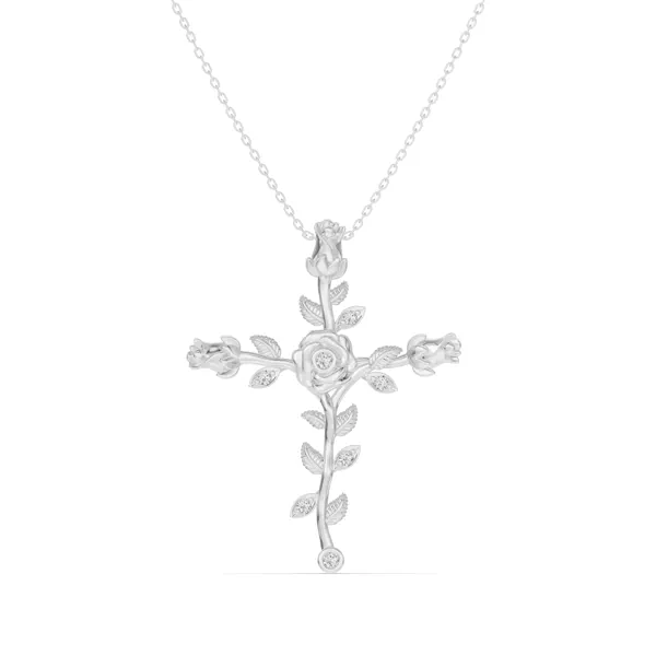 Rosebud Cross Lab Diamond Silver Pendant