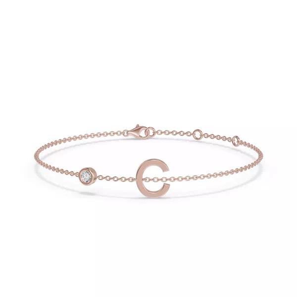 Bezel Diamond Pavé Initial Bracelet - C