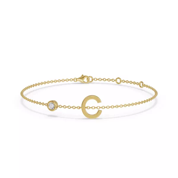 Bezel Diamond Pavé Initial Bracelet - C