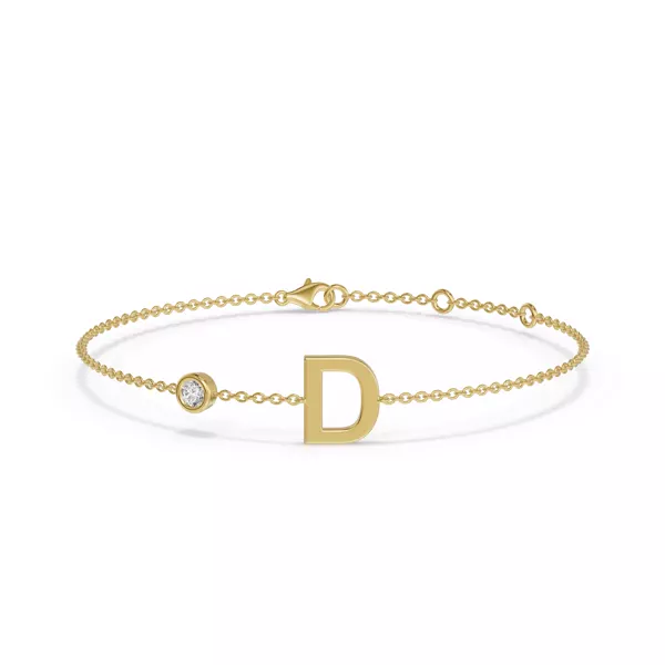 Bezel Diamond Pavé Initial Bracelet - D