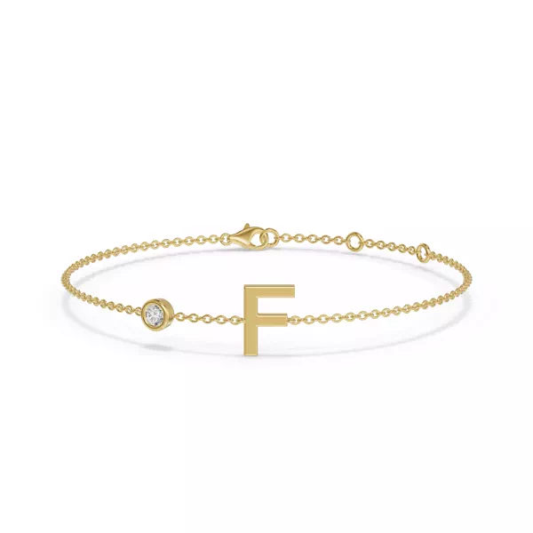 Bezel Diamond Pavé Initial Bracelet - F