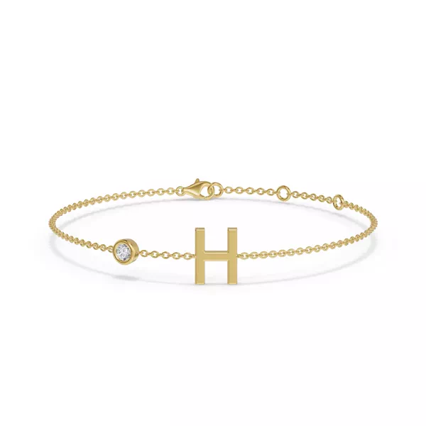 Bezel Diamond Pavé Initial Bracelet - H