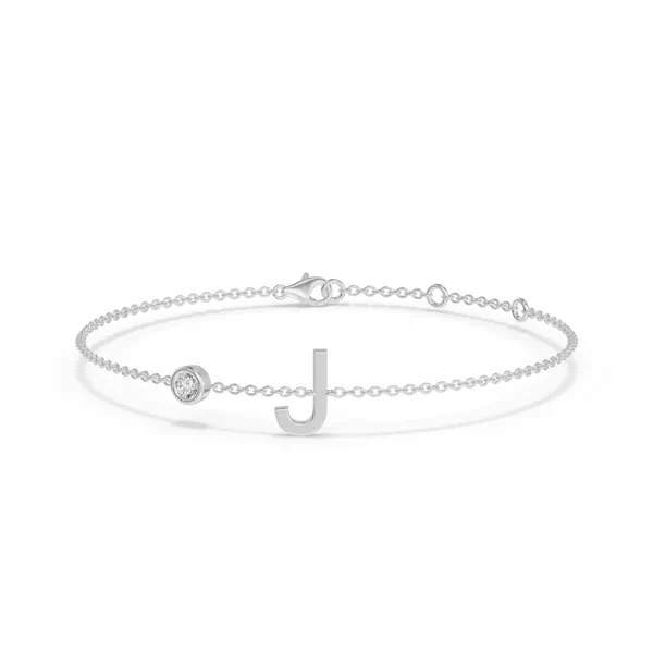 Bezel Diamond Pavé Initial Bracelet - J