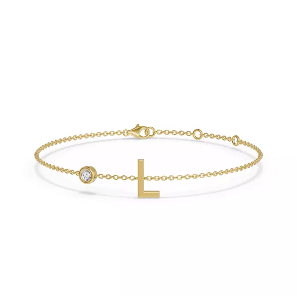 Bezel Diamond Pavé Initial Bracelet - L