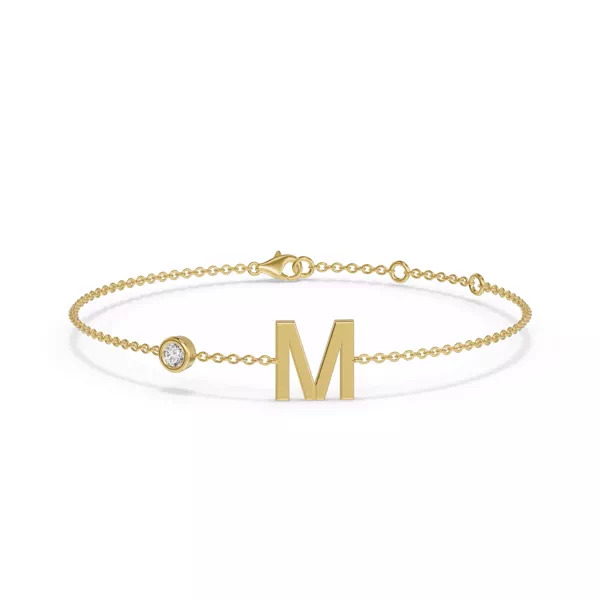 Bezel Diamond Pavé Initial Bracelet - M