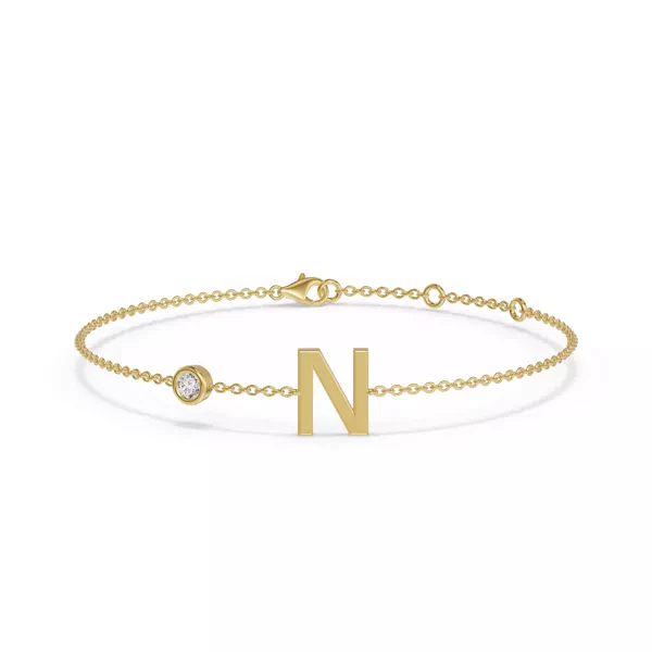 Bezel Diamond Pavé Initial Bracelet - N