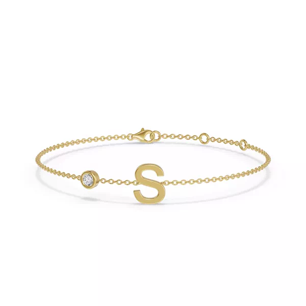 Bezel Diamond Pavé Initial Bracelet - S