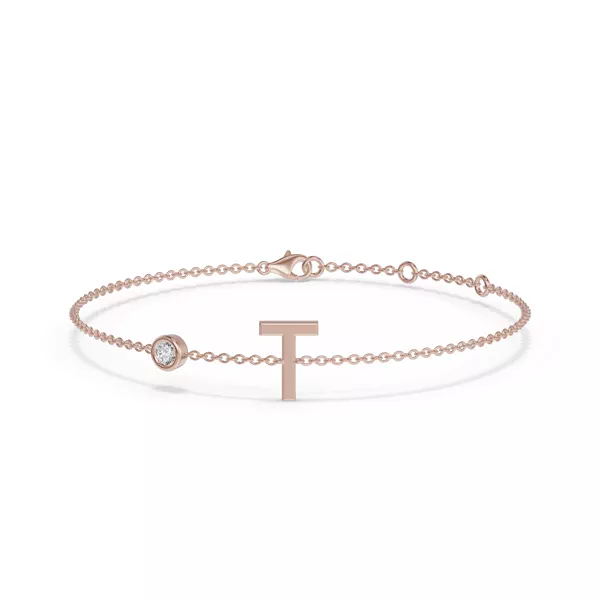 Bezel Diamond Pavé Initial Bracelet - T