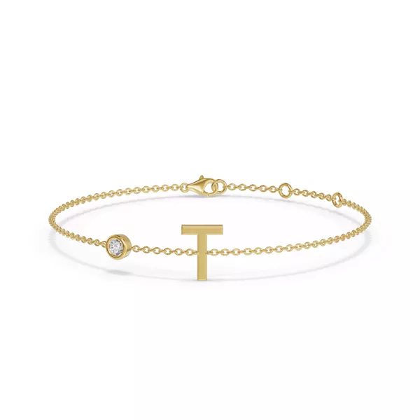 Bezel Diamond Pavé Initial Bracelet - T