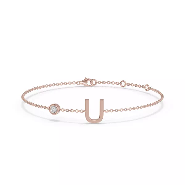 Bezel Diamond Pavé Initial Bracelet - U