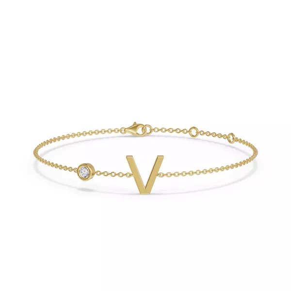 Bezel Diamond Pavé Initial Bracelet - V