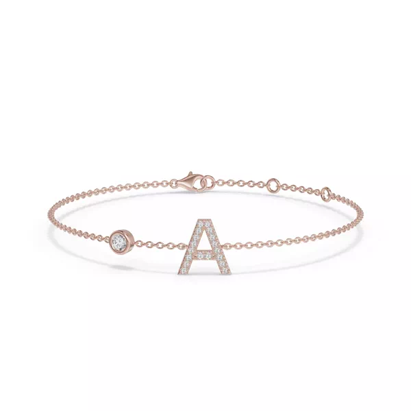 Bezel Lab Diamond Gold Initial Bracelet - A