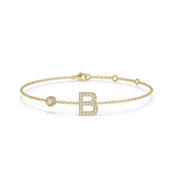 Bezel Diamond Gold Initial Bracelet - B
