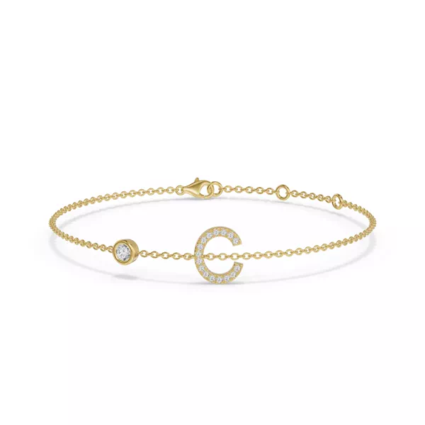 Bezel Lab Diamond Gold Initial Bracelet - C