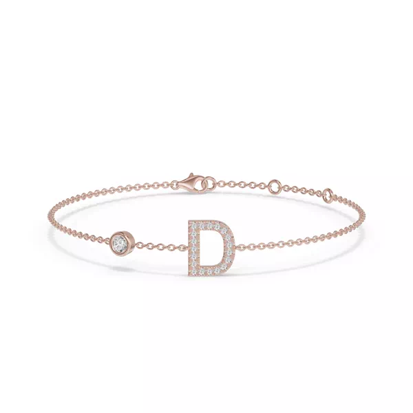 Bezel Diamond Gold Initial Bracelet - D