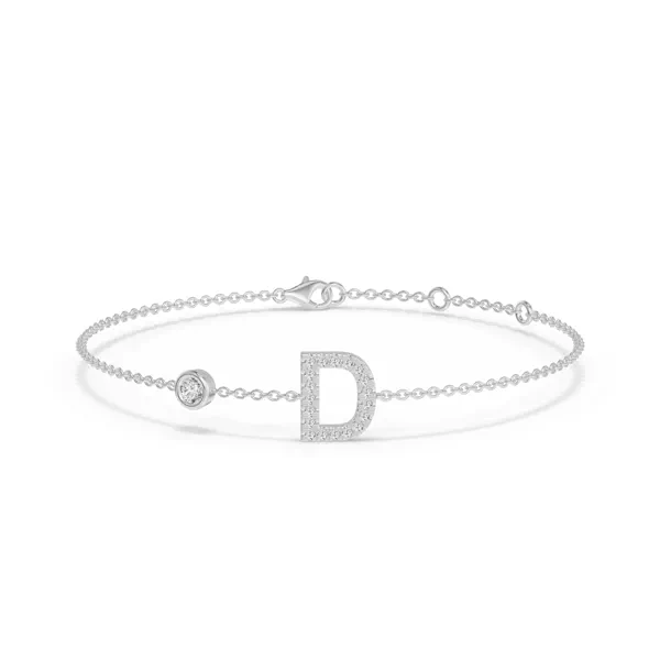 Bezel Diamond Gold Initial Bracelet - D