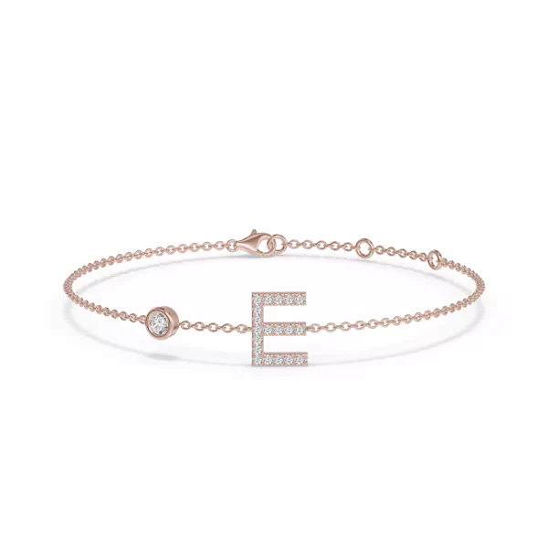 Bezel Diamond Gold Initial Bracelet - E