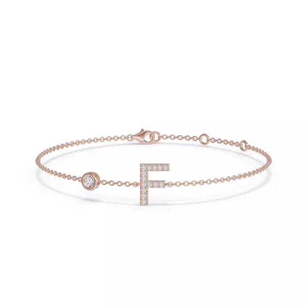 Bezel Diamond Gold Initial Bracelet - F