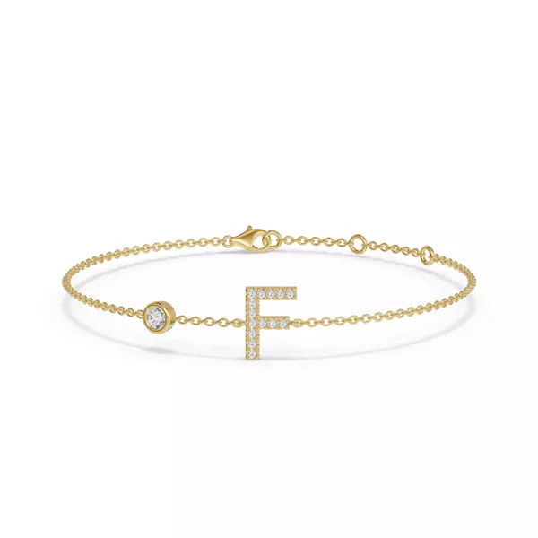 Bezel Diamond Gold Initial Bracelet - F