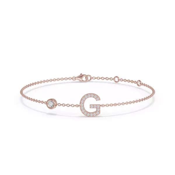 Bezel Diamond Gold Initial Bracelet - G