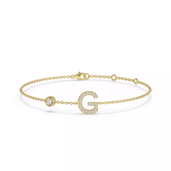 Bezel Diamond Gold Initial Bracelet - G