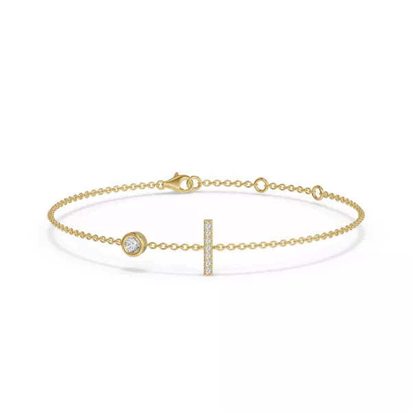 Bezel Diamond Gold Initial Bracelet - I