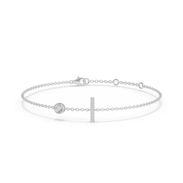 Bezel Diamond Gold Initial Bracelet - I
