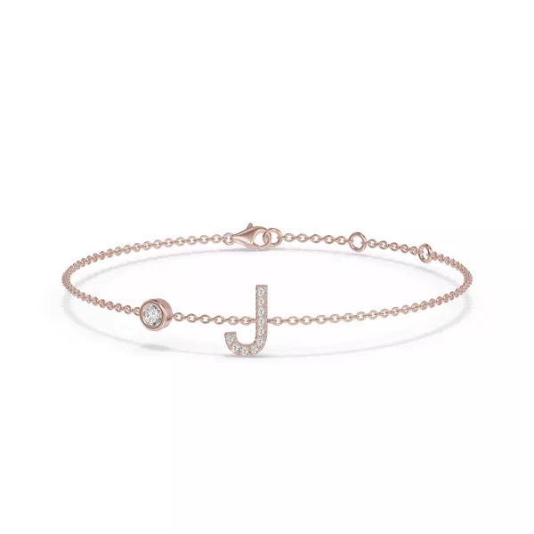 Bezel Diamond Gold Initial Bracelet - J
