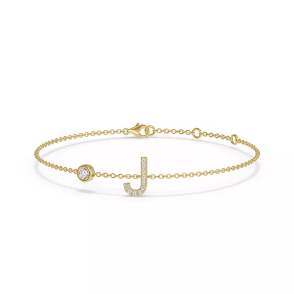 Bezel Diamond Gold Initial Bracelet - J