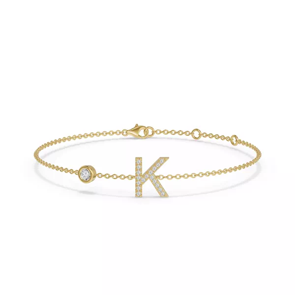Bezel Diamond Gold Initial Bracelet - K