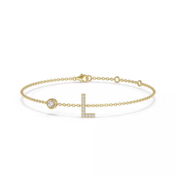 Bezel Diamond Gold Initial Bracelet - L