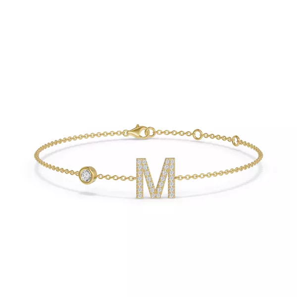 Bezel Diamond Gold Initial Bracelet - M