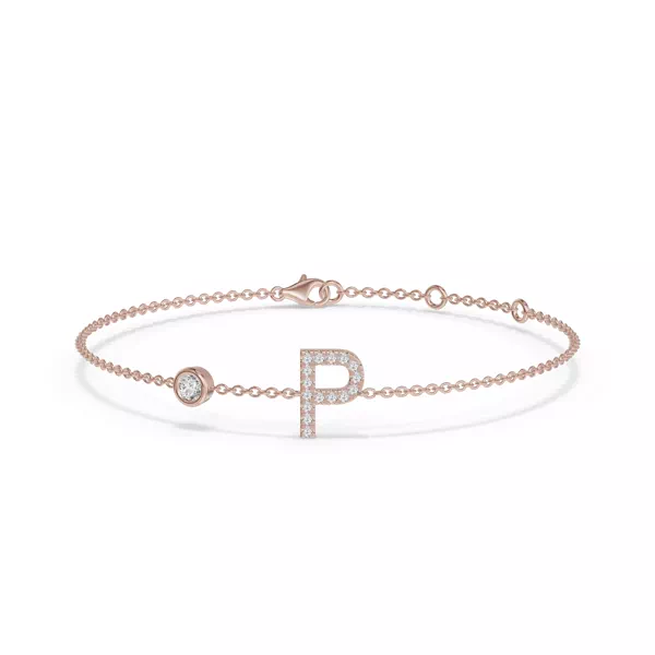 Bezel Diamond Gold Initial Bracelet - P