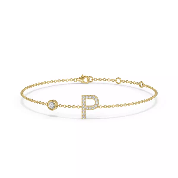 Bezel Diamond Gold Initial Bracelet - P