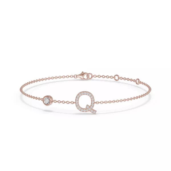 Bezel Lab Diamond Gold Initial Bracelet - Q