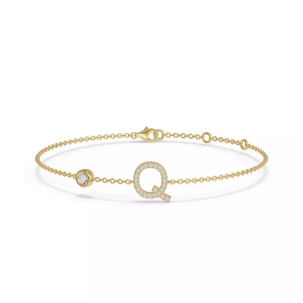 Bezel Lab Diamond Gold Initial Bracelet - Q