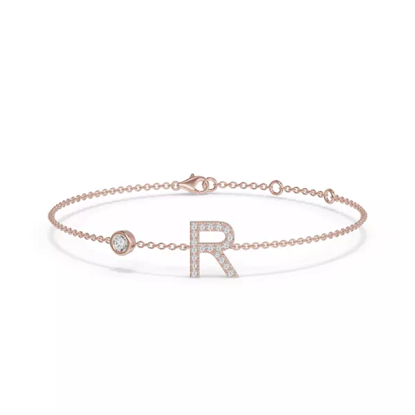 Bezel Lab Diamond Gold Initial Bracelet - R