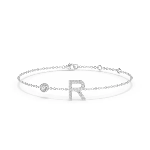 Bezel Diamond Gold Initial Bracelet - R