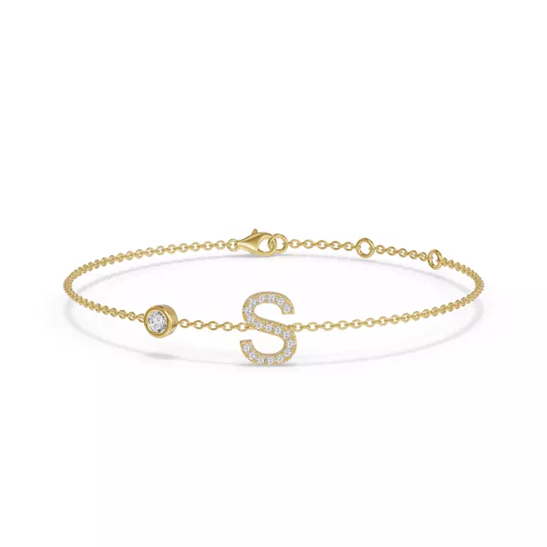 Bezel Diamond Gold Initial Bracelet - S