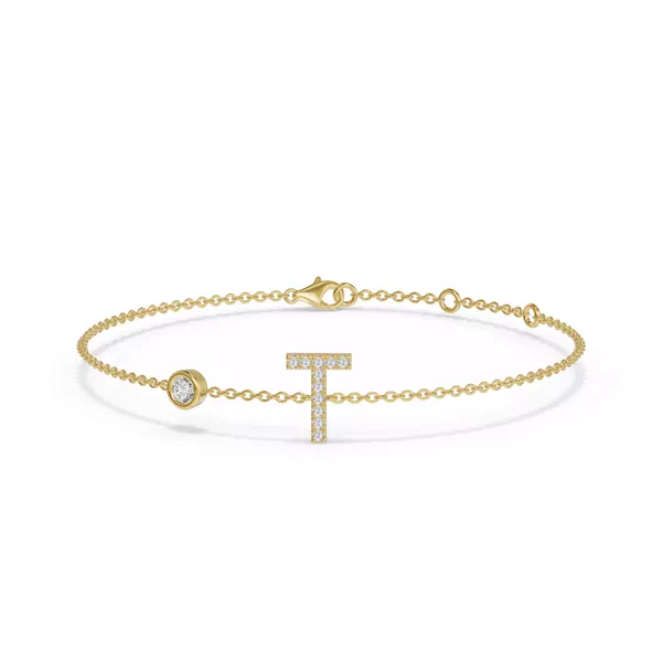 Bezel Diamond Gold Initial Bracelet - T