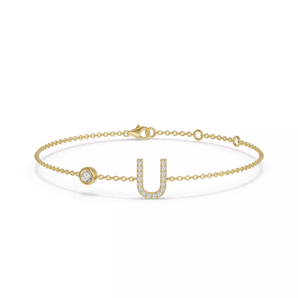 Bezel Lab Diamond Gold Initial Bracelet - U