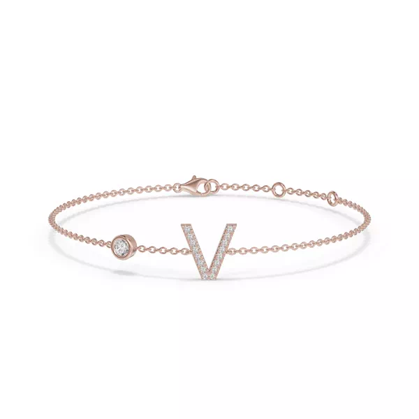 Bezel Diamond Gold Initial Bracelet - V