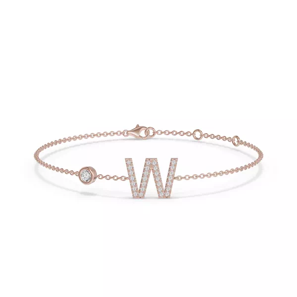 Bezel Diamond Gold Initial Bracelet - W