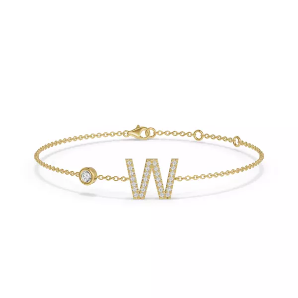 Bezel Lab Diamond Gold Initial Bracelet - W