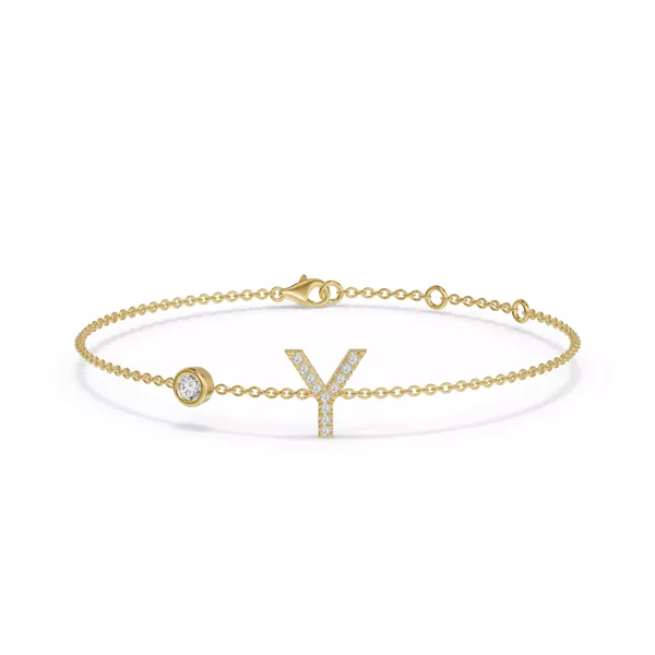 Bezel Diamond Gold Initial Bracelet - Y