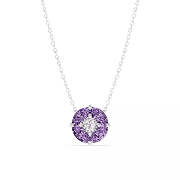 Amethyst Floral Lab Diamond Silver Necklace